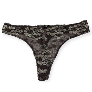 NWOT Victoria’s Secret Body By Victoria Shine Floral Lace Storm Grey Thong